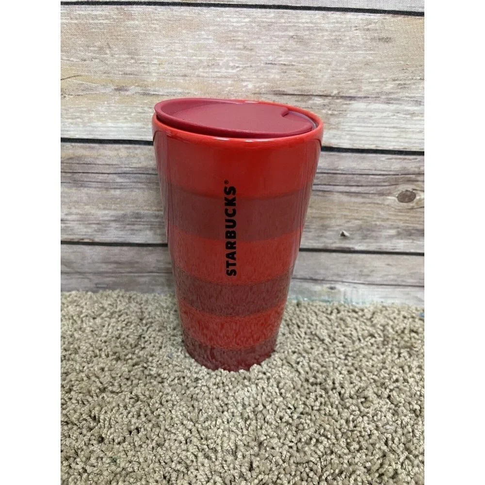 Starbucks NEW Red Ion Stripe Ceramic Travel Cup Holiday 2021 Collection 12oz